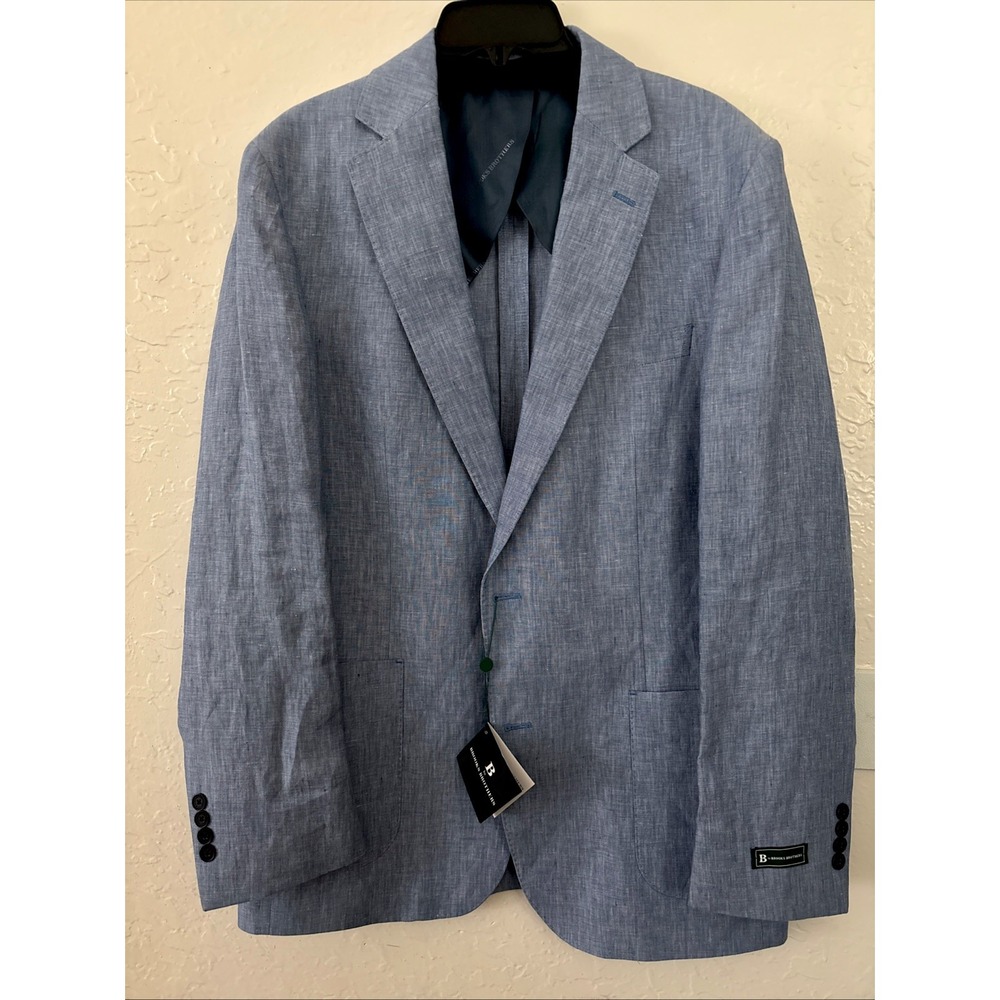 NWT Brooks Brothers Unstructured Linen Flax Sport Jacket Chambray Blue Men's 42L